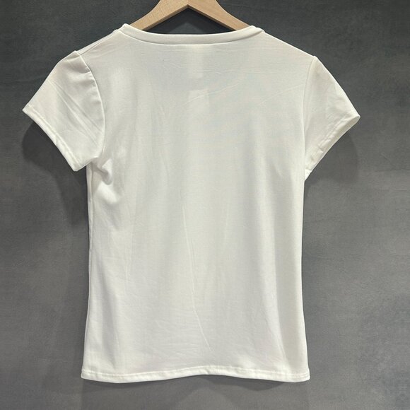 Womens Graphic Tee White Rhinestone Queen Like Mom T Shirt NWT Size Small Bling - Picture 7 of 8